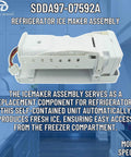 Refrigerator Ice Maker Assembly Replacement DA97-07592A 2051096 model-specific ice maker with visible 7-cube mold and 12-pin connector.