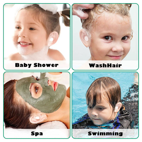Children using 120 Pcs Disposable Baby Ear Covers For Shower And Bath Waterproof Ear Protection For Newborns And Kids, Soft Green.
