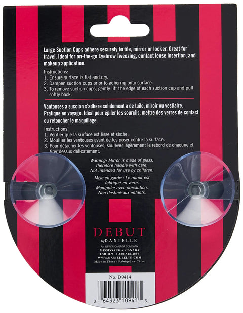 Super Crisp 6 Inch Suction Cup Makeup Mirror With 10X Magnification For Flawless Skincare And Precise Grooming Details Easy Win Bathroom Vanity Staple Big Time Upgrade For Your Daily Glow Up Routine Immaculate Clarity Every Day, packaging with suction cups on a black and red background.