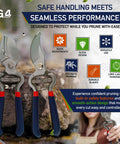 Two-Piece Garden Pruner Set With Bypass And Anvil Heads For Green Stems And Tough Wood, Heavy Duty Carbon Steel Blades And Ergonomic Handles, Precision Cuts Every Time, A Real DIY Yard Must-Have. Two garden pruners shown with blue handles and carbon steel blades.