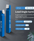BR-4 & BL-4 lead-angle lathe tools with carbide tips; blue blocks, 1/4" shank, 2" length, 75° rake