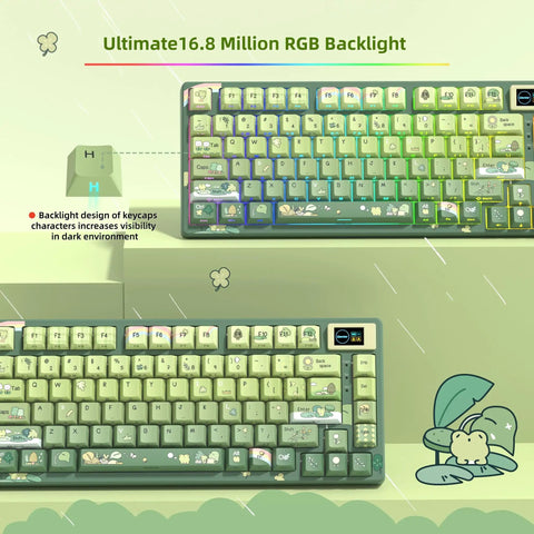 Slick 75 Percent Mechanical Gaming Keyboard With A Dope Color Multimedia Display Featuring Custom Gif Animations Rgb Backlit Keys And Smooth Typing Vibes For Windows And Mac Rigs showing RGB backlight and keycap designs.