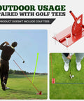 Three Hole Golf Alignment Stick Holder With Tri Grip Tripod Base And 3 Metal Alignment Sticks In Different Colors Swing Plane And Swing Path Training Aid With Manual Durable Golf Practice Setup on green grass with golfer