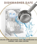 Sturdy 1/4 Cup Stainless Steel Measuring Cup for Wet and Dry Ingredients, Heavy Duty Metal Scoop, 60 ml 60 cc 2 oz next to dishwasher