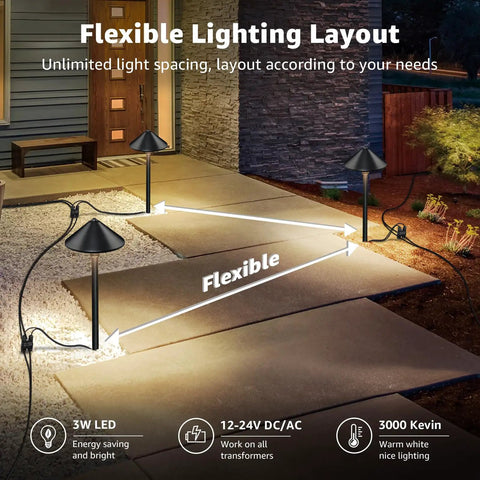 All In One Low Voltage Landscape Lighting Kit With 8 Pathway Lights 60W Transformer illuminating walkway at night