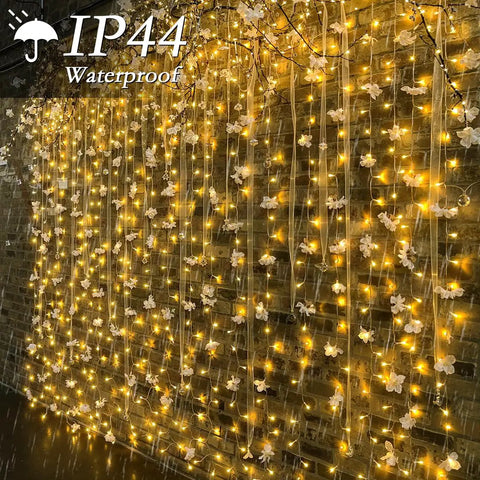 200 LED Curtain String Lights 9.8 By 6.6 Feet Plug In Fairy Lights With Timer 8 Modes Waterproof For Bedroom Decor.