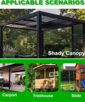 Image showing a pergola, treehouse, and slide supported by the Beefy 4 Pack Steel 45 Degree Angle Connector Bracket Kit For Wooden Structures, Pergolas, Gazebos, Terraces And Patio Roofs.