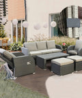 12 Pack Outdoor Patio Furniture Clips For Wicker Sectionals And Sofas Keeps Your Lounge Set From Slipping Rattan Connector Clamps And Chair Fasteners In Black, shown with sectional set in garden.