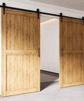 Black Rustic Sliding Barn Door Hardware Kit For Two Doors 13 Foot Flat Track System With Arrow Design Rollers Built Tough Heavy Duty Non Bypass