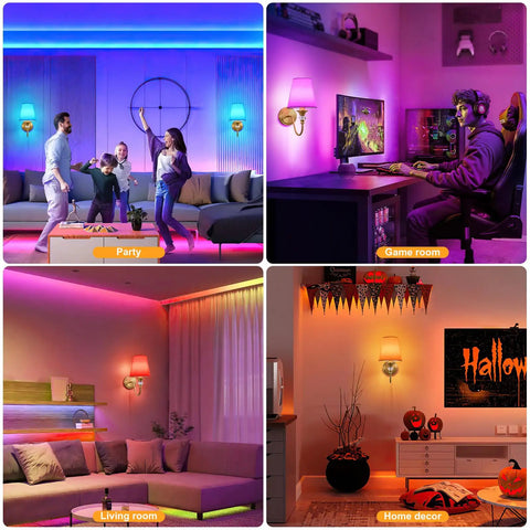 Battery Operated Wall Sconces Set of 2,Rechargeable Wireless Wall Sconces with 10000mAh RGB Dimmable Bulb and Remote in various settings.