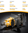 Heavy Duty One Inch Drive Pneumatic Impact Wrench With Professional Air Hose Rock Solid High Torque Output Tough As Nails Steel Housing, 16 lbs.