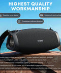 Front view of Monster Bass 120W Outdoor Bluetooth Speaker Boombox with IPX6 waterproof build, sitting on a rock with sky background.