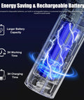 Rechargeable battery of 3 Pack Electric Fly Swatter Rackets, showing larger capacity and working time details.