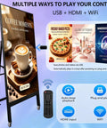 43 Inch Indoor Digital Signage Display Portable Lcd Menu Board showing coffee and promotions with USB and HDMI connectivity.