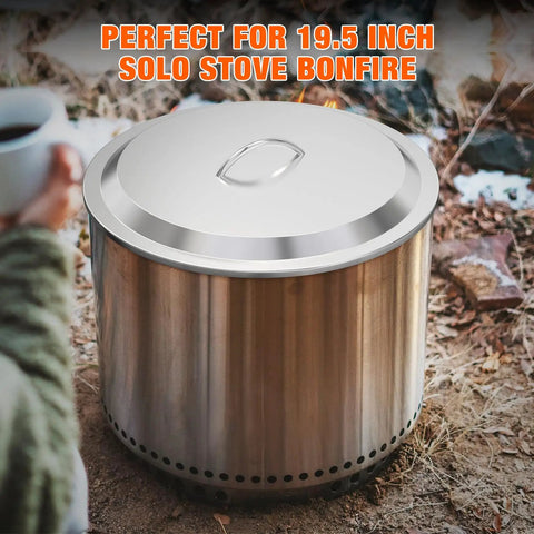 Fire Pit Lid For Solo Stove Bonfire 19.5 Inch Stainless Steel Cover on outdoor bonfire pit in camping setting