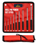 Roll Pin Punch Set, Nine-Piece SAE Range From 1/16 To 5/16 Inch, Chrome Vanadium Steel, Heat-Treated Punch Kit with red pouch