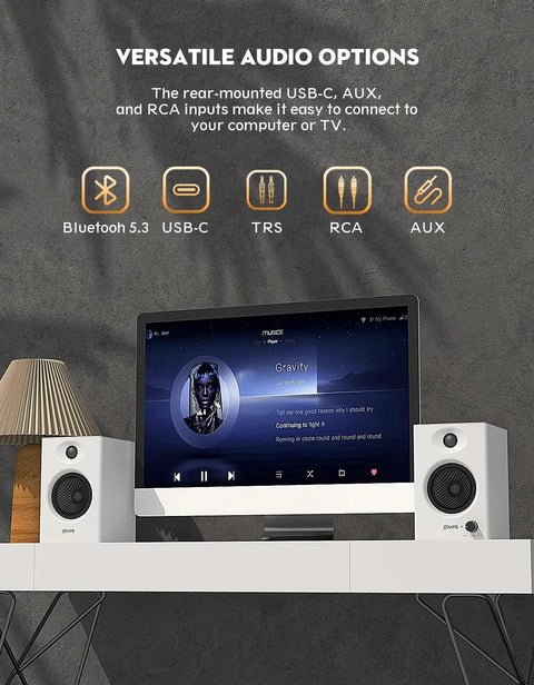 60W Desktop Computer Speakers For Gaming And Music With Bluetooth 5.3 And USB Powered Crisp Bass Desk Space Saving Stereo 2.0 System