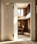 Heavy Duty Hidden Door Hinges With Mold Pack Of Two Slick Concealed Pivot Hardware For Secret Bookcase And Cabinetry Doors Featuring Buttery Smooth Silent Rotation And Three Way Adjustable Side Mount Design For Diy Building Projects in an elegant office entrance.