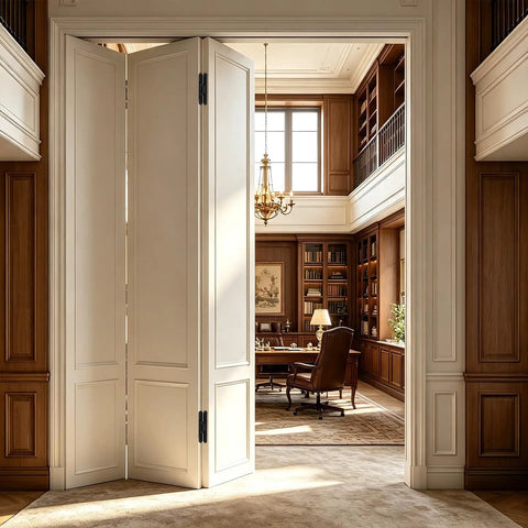 Heavy Duty Hidden Door Hinges With Mold Pack Of Two Slick Concealed Pivot Hardware For Secret Bookcase And Cabinetry Doors Featuring Buttery Smooth Silent Rotation And Three Way Adjustable Side Mount Design For Diy Building Projects in an elegant office entrance.