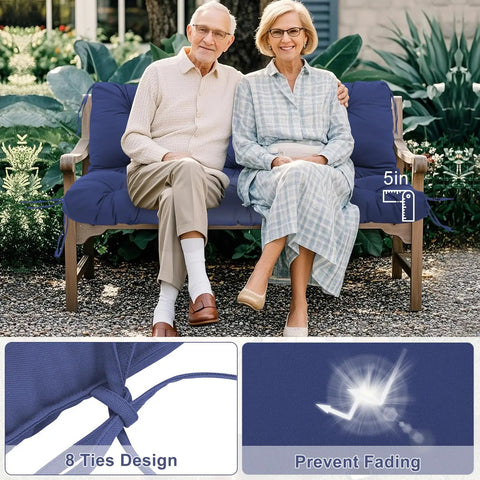 Three Seater Swing Cushions Replacement For Outdoor Porch Swing With Backrest Navy Blue 60x40x5 Inch on bench