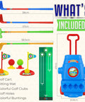 Fun Tot Golf Set For Kids With 4 Lightweight Clubs, 6 Soft Balls, 2 Practice Holes, Mini Putting Mat and Rolling Cart