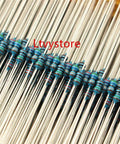 Close-up of metal film resistors from Resistor Kit With 2425 Pieces From 1 Ohm To 1M Ohm, Metal Film, 97 Values, 5 Percent Tolerance
