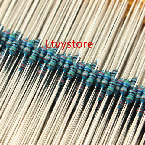 Close-up of metal film resistors from Resistor Kit With 2425 Pieces From 1 Ohm To 1M Ohm, Metal Film, 97 Values, 5 Percent Tolerance