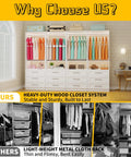 Total Glow Up For Your Space With Massive Freestanding Modular Closet System Featuring Solid Wood Drawers Hanging Rods And Shelves In White For Effortless Clutter Crushing, showcasing organized clothes and drawers.