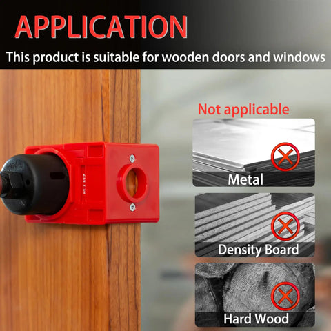 Pro Grade Door Lock Installation Kit With Two Point One Eight And One Inch Carbon Steel Hole Saw Drill Bits Reliable Arbor Adapter mounted on a wooden door.
