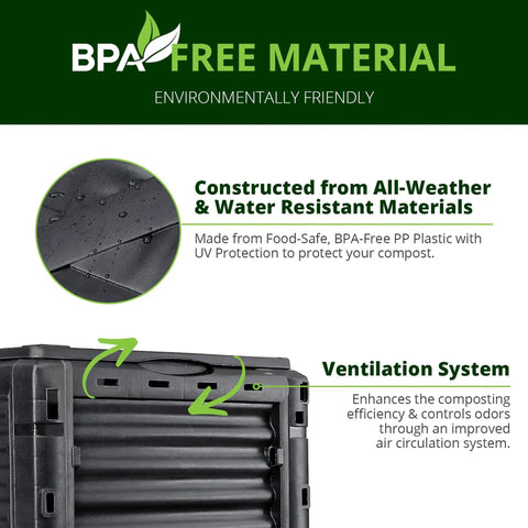 Big Ol 80 Gallon Garden Compost Bin Made From BPA Free Thick Plastic For Outdoor Use with ventilation system detail