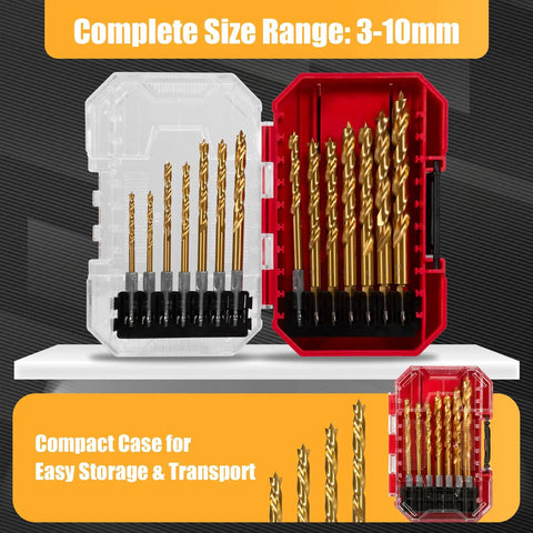 14 Piece Hex Shank HSS-G Brad Point Drill Bit Set For Woodworking Pros, Double Flute Design For Quick Chip Removal, Metric Sizes 3mm To 10mm, Comes With Handy Storage Case