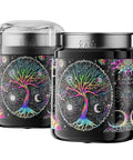 One Touch Electric Spice Grinder 200W Power with stainless steel blades and sleek black pattern design, rainbow tree art