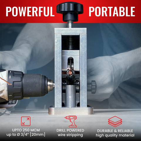 Drill Powered Wire Stripper For Copper Wire Up To Three Quarters Of An Inch jam free performance shown during operation