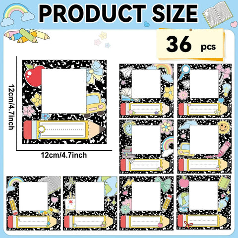 Layout of 36 Pcs Composition Book Desk Name Tags With Photo Slots Self Adhesive Name Plates For Back To School Classroom Decor