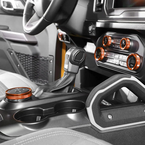 Orange Aluminum Alloy 6 Piece Switch Knob Set For Air Conditioning Headlights 4WD And Trailer Gear Covers For 2021-2026 Ford Bronco