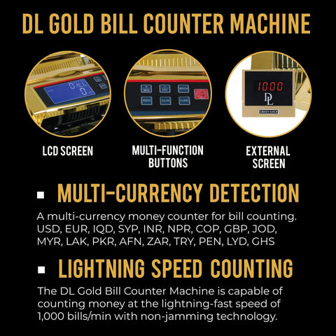Lightning Fast Money Counter With Counterfeit Detector, UV MG IR MT, Handles Multiple Currencies, Counts Up To 1000 Notes Per Minute on display