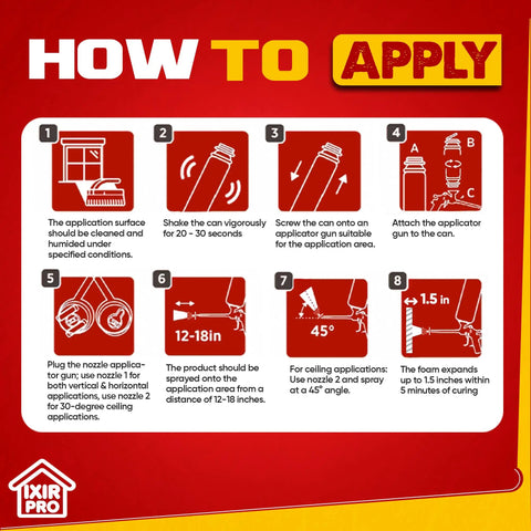 How to apply Heavy Duty Expanding Spray Foam Insulation And Air Sealant 18 Pack 30 Oz Mega Cans instructions with steps.