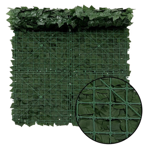 Back view of Faux Ivy Privacy Fence Panel For Outdoor Spaces Heavy Duty Hedge Screen With Realistic Leaves showing grid structure