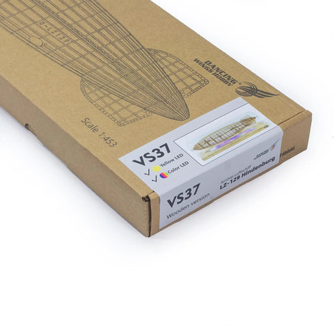 Boxed 1:453 Scale Hindenburg Zeppelin Wooden 3D Puzzle Model With Wooden Light Box And Acrylic Dust Shield package view