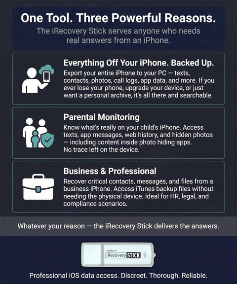 Data Recovery And Investigation Tool For iPhone iPad And iPod Touch That Lets You Recover Data Investigate Messages And Apps Search By Name Or Phone Number And Dig Up Hidden Photos Buried In Texts promotional infographic