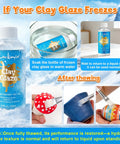 Instructions for using Air Dry Clay Glaze And 25 Piece Tool Kit With Gloss Varnish Protectant to prevent freezing effects.