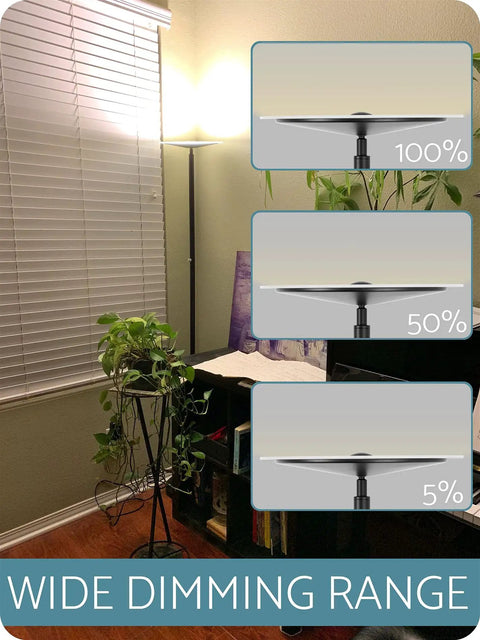 70 Inch Modern LED Torchiere Floor Lamp With Glass Diffuser Dimmable ETL Listed Timer And Wall Switch Compatible Adjustable Head
