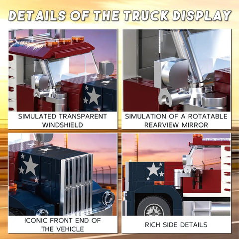 Epic Classic American Semi Truck Building Kit For Kids And Adults With 269 Pieces In ABS Plastic Realistic Long Nose Tractor Trailer Model with front grille and windshield