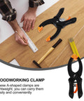 A-Type Quick Release Ratchet Spring Clamps 2-Pack for Woodworking and Photography; shown on a wooden surface with tools