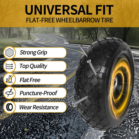 Flat Free Ten Inch Tire And Wheel Assembly With Three Point Zero Zero To Four Tire Size, puncture-proof, strong grip