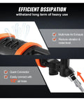 Close-up of quick connector on Professional Grade One Inch Air Impact Wrench Built Like A Tank To Handle Heavy Duty Tasks With 5175 Foot Pounds Breakaway Torque For Semi Trucks Buses And Shop Floor Mechanics Featuring An Eight Inch Extended Reach Anvil.