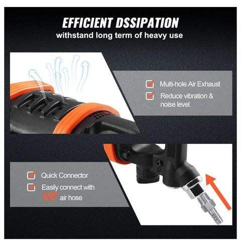 Close-up of quick connector on Professional Grade One Inch Air Impact Wrench Built Like A Tank To Handle Heavy Duty Tasks With 5175 Foot Pounds Breakaway Torque For Semi Trucks Buses And Shop Floor Mechanics Featuring An Eight Inch Extended Reach Anvil.