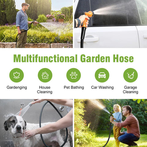 Beitopamz 5 ft garden hose, 5/8 in, black rubber-hybrid with brass fittings, for gardening and car washing