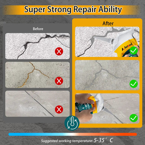 Comparison of cracked concrete before and after using Self Leveling Concrete Crack Filler For Driveways And Roofs DIY Friendly Quick Drying