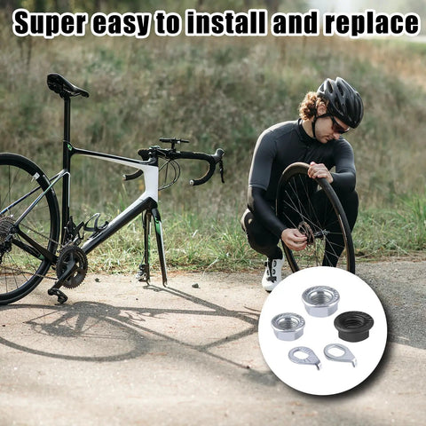 Cyclist using Carbon Steel Bike Wheel Flanged Axle Nut Kit With M8 M9.5 M10 Thread Sizes For Front And Rear Wheels 12 Piece Set